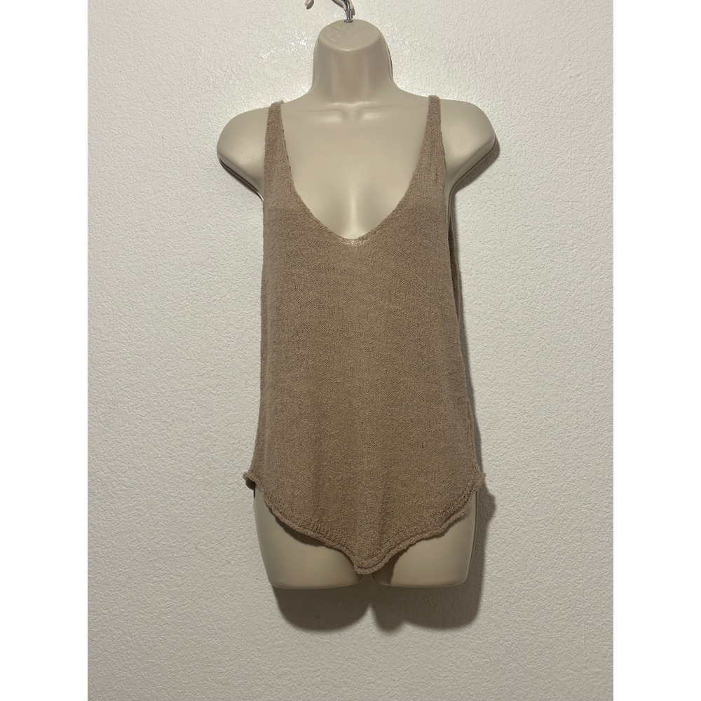 Free People FP Beach Brown Knit Deep V-Neck Tank Top OB112 XS